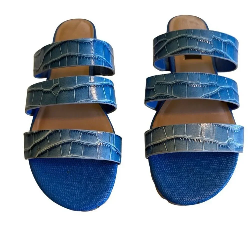 Zac Posen Selah Blue Croc Embossed Leather Sandal Sz 7 Beach, Summer, Vacation
